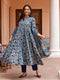 Blue Floral Anarkali Kurta Set For Women