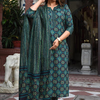 Women Block Printed Kurta Set with Dupatta