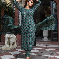 Women Block Printed Kurta Set with Dupatta