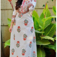 Women White Floral Print Pure Cotton Kurta with Trouser with Dupatta