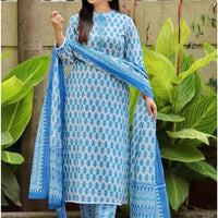 Women Pure Cotton Kurta Pant Dupatta Set