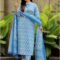 Women Pure Cotton Kurta Pant Dupatta Set