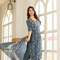 Floral Printed Straight Kurta and pant set with Dupatta