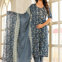 Floral Printed Straight Kurta and pant set with Dupatta