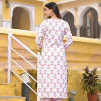 Pink and White Color Straight Kurta set with Dupatta and pant