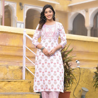 Pink and White Color Straight Kurta set with Dupatta and pant