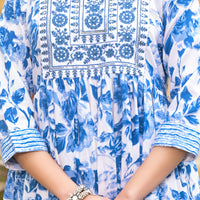 Blue and White Simple Daily Wear Kurta Set for Women