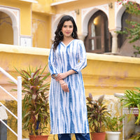 White and Blue Color Tie Die printed Kurta set with Bottom and Dupatta