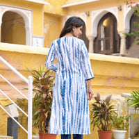 White and Blue Color Tie Die printed Kurta set with Bottom and Dupatta