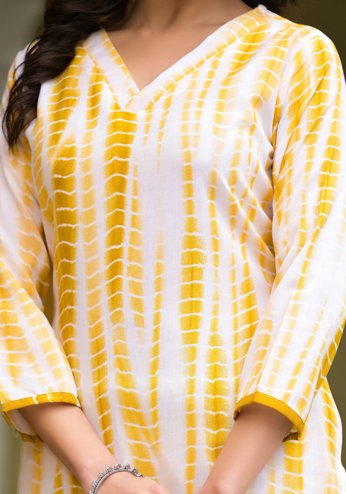 Yellow and White Tie Die printed Kurta Set with Bottom and Dupatta