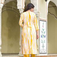 Yellow and White Tie Die printed Kurta Set with Bottom and Dupatta