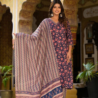 Women Printed Kurta Set With Pant and dupatta