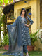 Blue Printed Straight Kurta Set with Bottom Wear and Dupatta