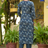 Blue Printed Straight Kurta Set with Bottom Wear and Dupatta