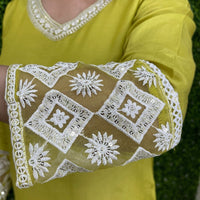 Women Embroidered Straight Kurta Set with Dupatta in Lime Color