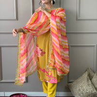 Floral Printed Straight Kurta with Botton and Dupatta