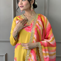 Floral Printed Straight Kurta with Botton and Dupatta