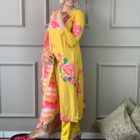 Floral Printed Straight Kurta with Botton and Dupatta