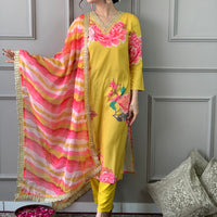 Floral Printed Straight Kurta with Botton and Dupatta