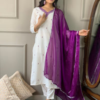 Designer Embroidery Sequnce Rayon Kurta Set with Bottom and Dupatta