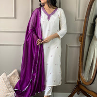 Designer Embroidery Sequnce Rayon Kurta Set with Bottom and Dupatta