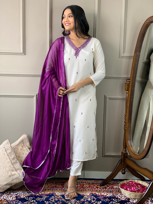 Designer Embroidery Sequnce Rayon Kurta Set with Bottom and Dupatta