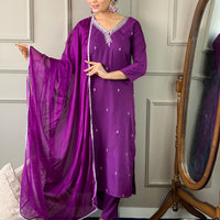 Rayon Sequence Worked Straight Kurta with Bottom and Dupatta Set