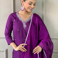 Rayon Sequence Worked Straight Kurta with Bottom and Dupatta Set