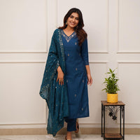 Designer Kurta set with Knee Bottom Pant And Heavy Work On Dupatta