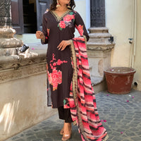 Designer  Floral Kurta Set with Bottom and Dupatta