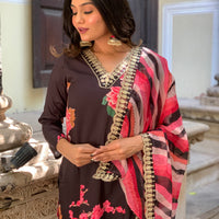 Designer  Floral Kurta Set with Bottom and Dupatta