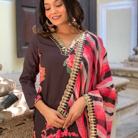 Designer  Floral Kurta Set with Bottom and Dupatta