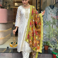 Designer Pure Viscose Jacquard Kurta With Pant And Heavy Dupatta