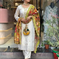 Designer Pure Viscose Jacquard Kurta With Pant And Heavy Dupatta