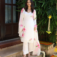 Women Embroidery Pure Tebby Silk Digital Printed kurta And Dupatta With Pant