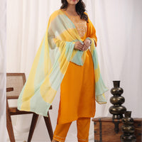 Yellow Embroidered Kurta with Trousers with Dupatta