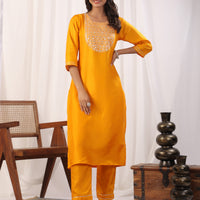 Yellow Embroidered Kurta with Trousers with Dupatta