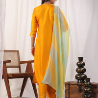 Yellow Embroidered Kurta with Trousers with Dupatta