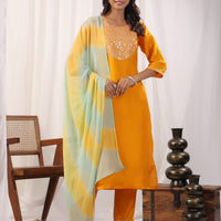 Yellow Embroidered Kurta with Trousers with Dupatta