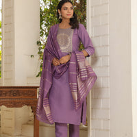 Beautiful and Simple Embroidered Kurta set With Bottom and Dupatta