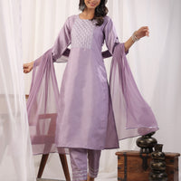 Embroidered Straight Kurta with Trousers & And Dupatta