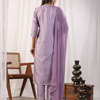 Embroidered Straight Kurta with Trousers & And Dupatta