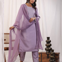 Embroidered Straight Kurta with Trousers & And Dupatta