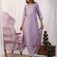 Embroidered Straight Kurta with Trousers & And Dupatta