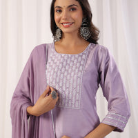 Embroidered Straight Kurta with Trousers & And Dupatta