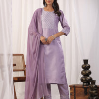 Embroidered Straight Kurta with Trousers & And Dupatta