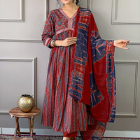 Oaitaari Printed Heavy Duppata Kurta Set With Bottom and Dupatta