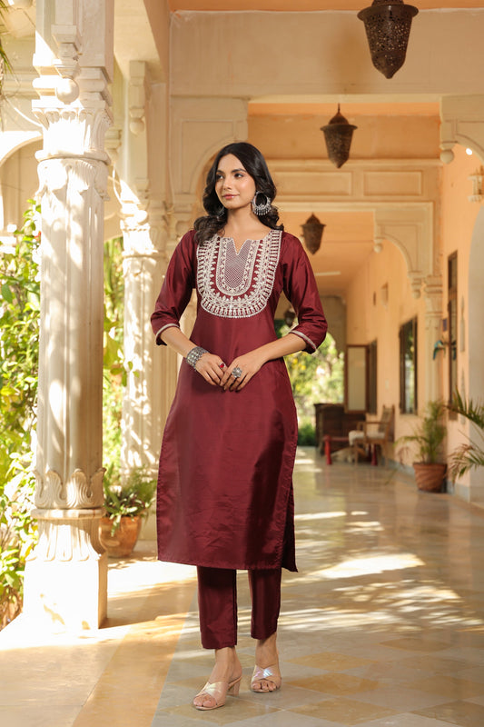 Embroidered Design Aari Work Chanderi Cotton Kurta With duppata and Bottom