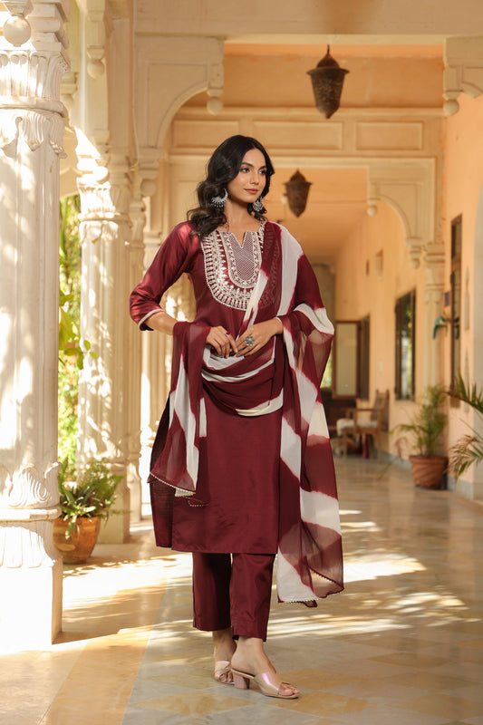 Embroidered Design Aari Work Chanderi Cotton Kurta With duppata and Bottom