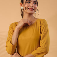 Mustard yellow Round Neck Straight Kurta With Trouser